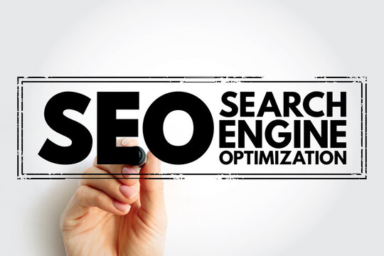 SEO Search Engine Optimization - process of improving the quality and quantity of website traffic to a website or a web page from search engines, acronym text stamp