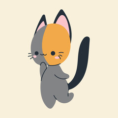 Cute kawaii cat in cartoon, flat, doodle, simple style. Design element for posters, postcards, greeting cards, wallpapers, children's clothes, fabrics, t-shirts, logos