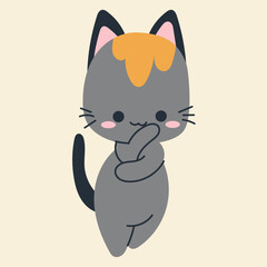 Cute kawaii cat in cartoon, flat, doodle, simple style. Design element for posters, postcards, greeting cards, wallpapers, children's clothes, fabrics, t-shirts, logos