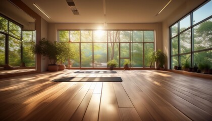 Yoga studio: yoga practice room.