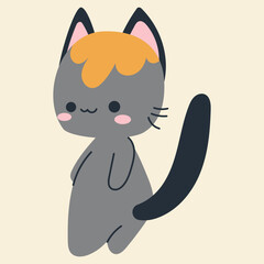 Cute kawaii cat in cartoon, flat, doodle, simple style. Design element for posters, postcards, greeting cards, wallpapers, children's clothes, fabrics, t-shirts, logos