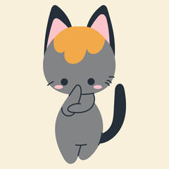 Cute kawaii cat in cartoon, flat, doodle, simple style. Design element for posters, postcards, greeting cards, wallpapers, children's clothes, fabrics, t-shirts, logos