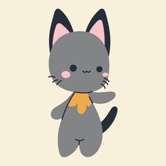 Cute kawaii cat in cartoon, flat, doodle, simple style. Design element for posters, postcards, greeting cards, wallpapers, children's clothes, fabrics, t-shirts, logos