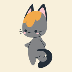 Cute kawaii cat in cartoon, flat, doodle, simple style. Design element for posters, postcards, greeting cards, wallpapers, children's clothes, fabrics, t-shirts, logos