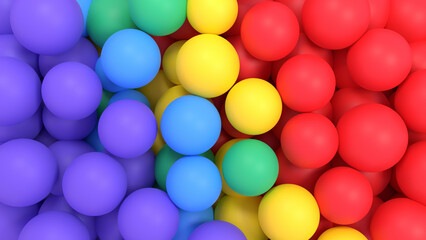 3d rendered a pile of rainbow balls view from above.