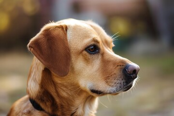 Close-up profile golden Labrador Retriever outdoor golden hour