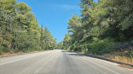 road works signs traffic sings asphalt trees greece preveza