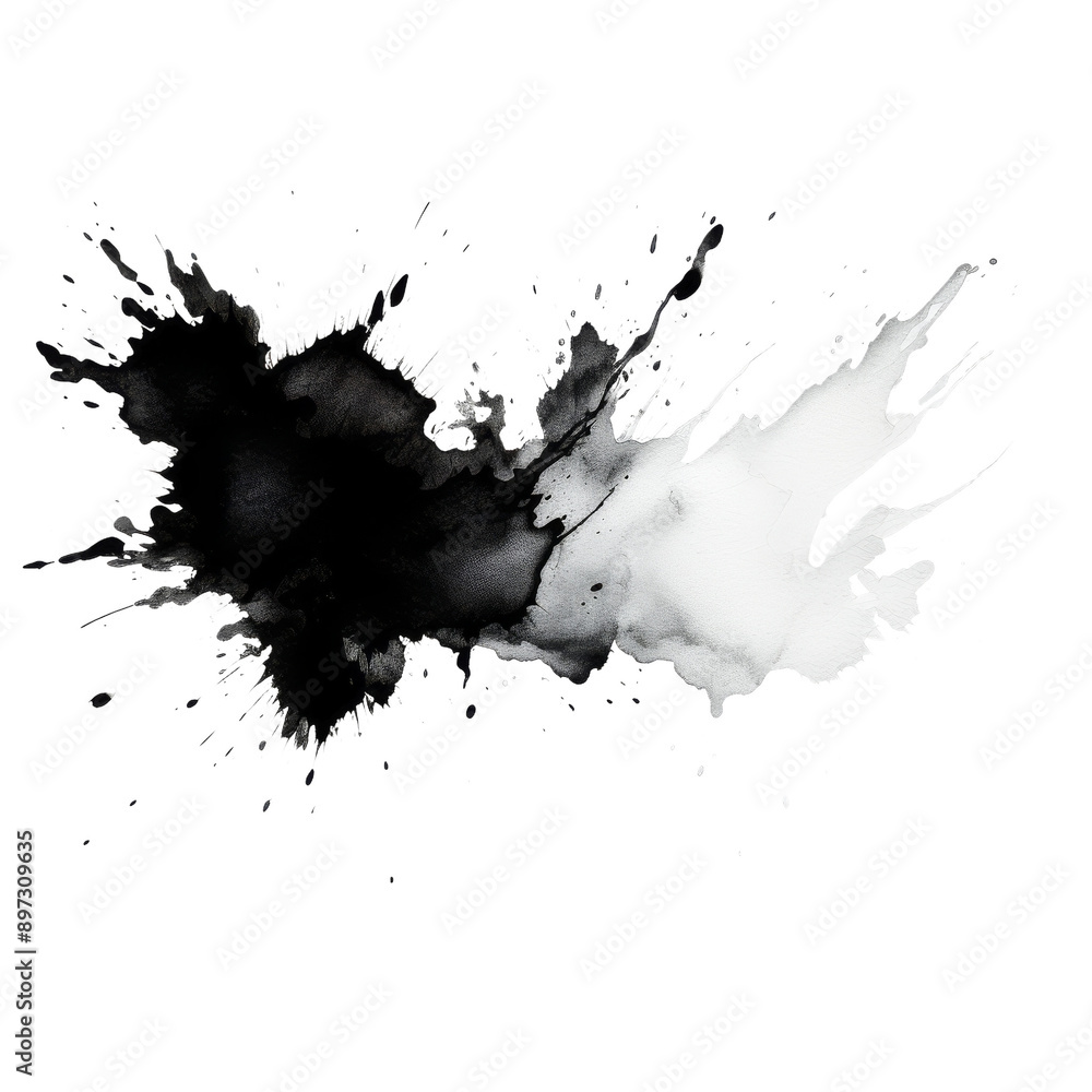 Poster a bold black ink splatter explodes across a pristine white canvas, creating a dramatic contrast