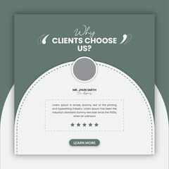 Customer feedback testimonial social media post design or client review social media post design template