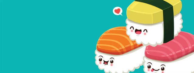 Vintage Sushi character poster design template.
