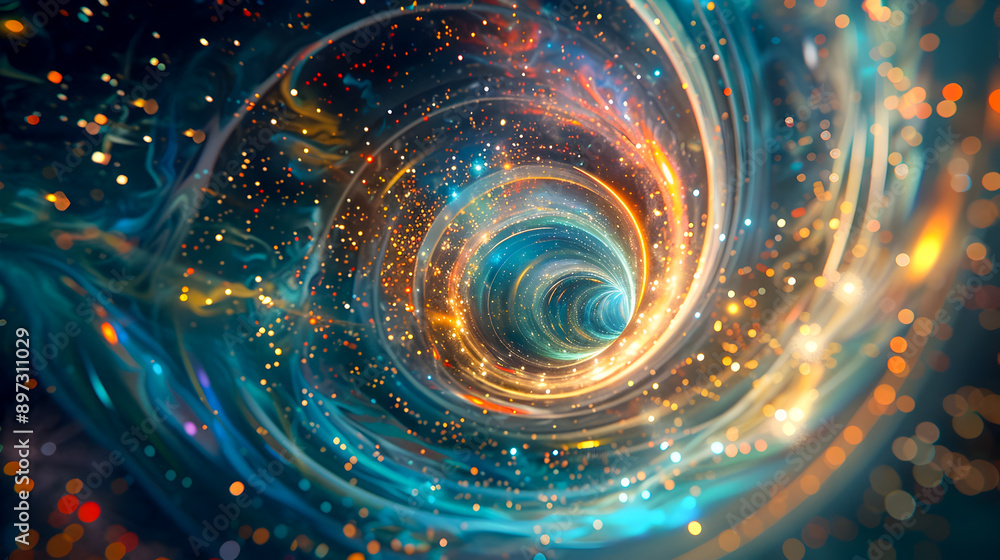 Poster surreal and captivating digital art piece showcasing a mesmerizing scene of ethereal light trails me