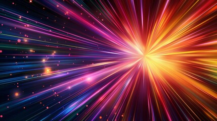 Abstract colorful explosion of light rays from a center point creating a dynamic background