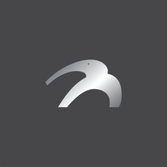 Naklejka premium Elephant with trunk minimalist steel gradient logo shape design and black backdrop. Elephant vector steel logo