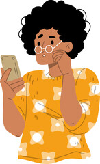 Sad Woman Looking at Smartphone