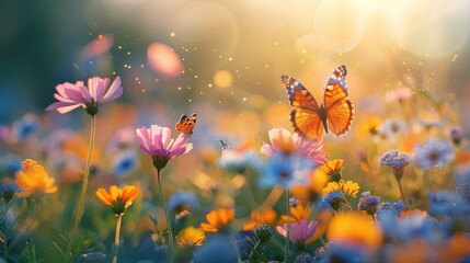 Vibrant Meadow of Wildflowers and Butterflies