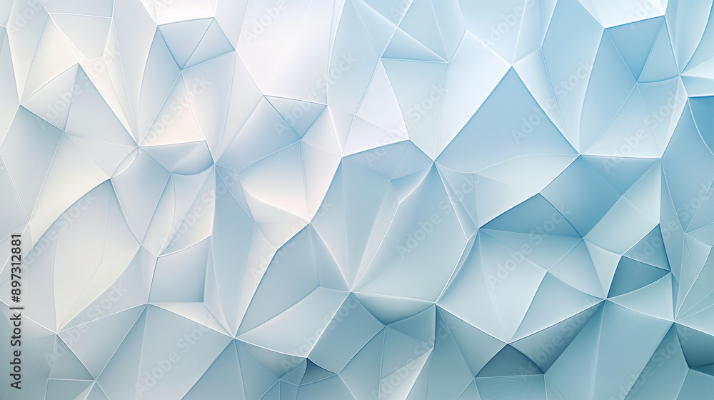 Poster light blue and white geometric shapes forming an abstract pattern, with a gradient from light grey t