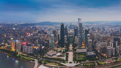 Fototapeta premium Overlooking the modern urban architecture skyline and night view of Guangzhou, Guangdong Province, China