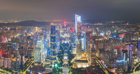 Obraz premium Overlooking the modern urban architecture skyline and night view of Guangzhou, Guangdong Province, China
