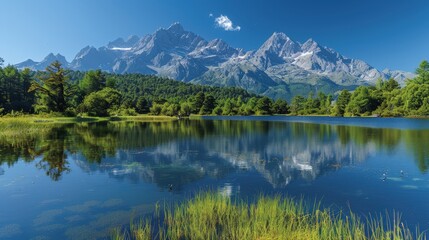 Majestic Mountain Landscape with Serene Lake Reflection