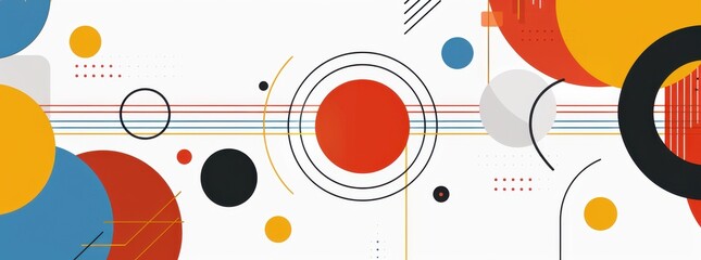 Obraz premium Abstract vector design with geometric circles and lines on a white background in a minimalist style.