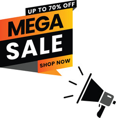 Megaphone with mega sale speech bubble. Loudspeaker. Banner for business, marketing and advertising. Vector illustration.