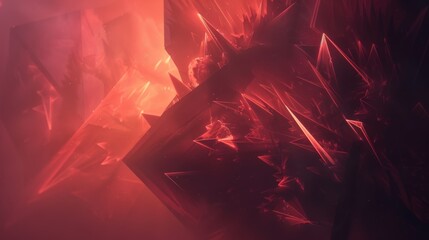 Red crystal spikes and unique shapes in abstract background