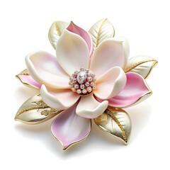 Elegant flower-shaped brooch decorated with rhinestones and pearls