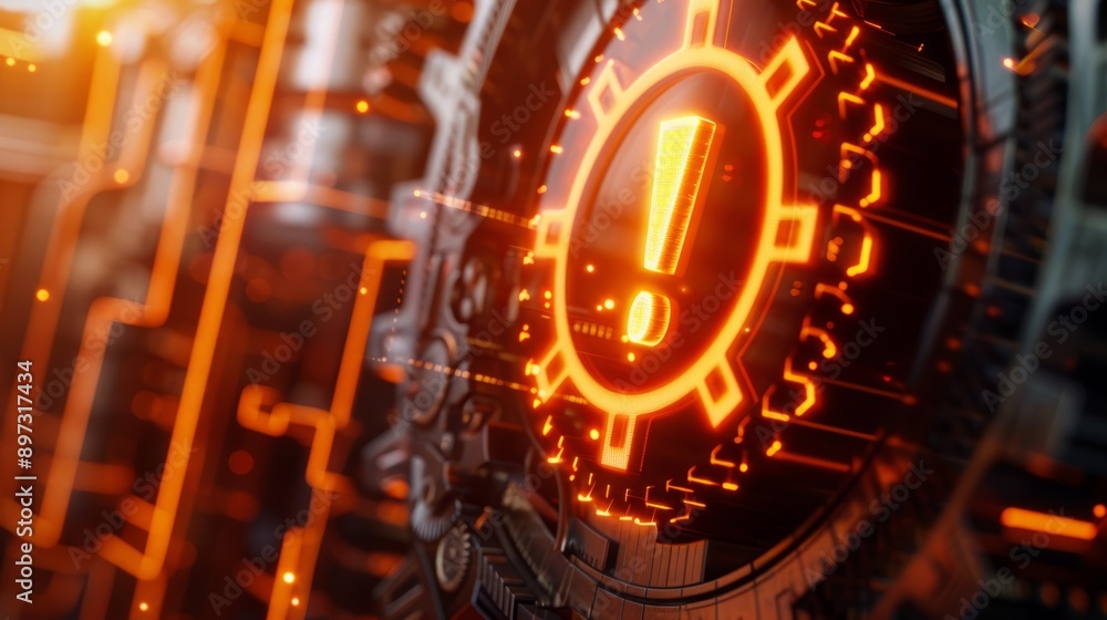 Poster system warning alert symbol. glowing orange caution symbol, signaling a critical error or potential 