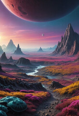  Digital illustration of an alien landscape. 