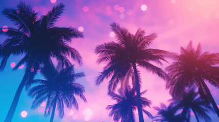 Silhouettes of palm trees against a vibrant