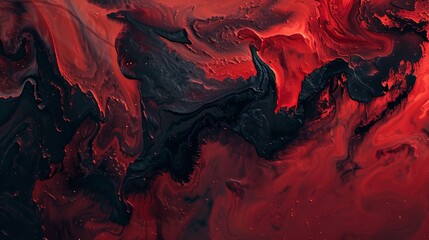 Dynamic and energetic abstract background created by mixing and swirling red and black paint