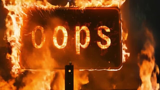 Burning Sign Reading Oops Engulfed In Flames