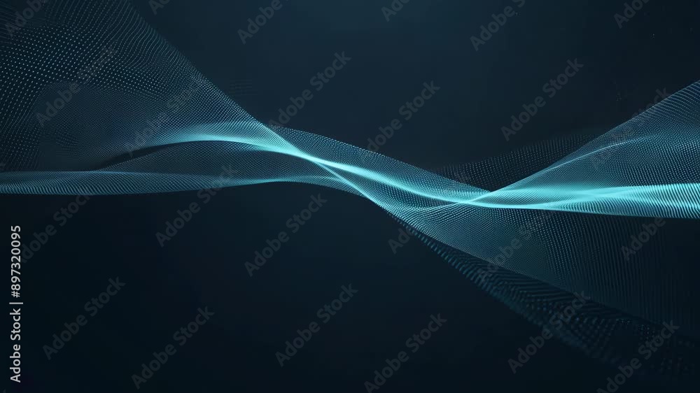 Poster abstract flowing wave of digital particles on dark background