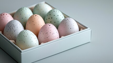 Pastel Speckled Easter Eggs in a Gift Box, Ready for Spring Celebration