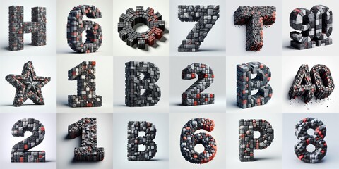 Dark gray and red stones 3D Lettering Typeface. AI generated illustration