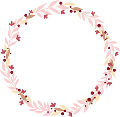 Abstract bunch of leaves with red berry wreath of decoration on nature and Christmas event.