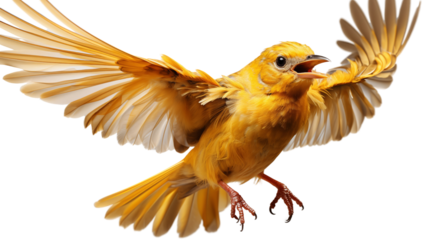 a yellow bird flying transparent background.