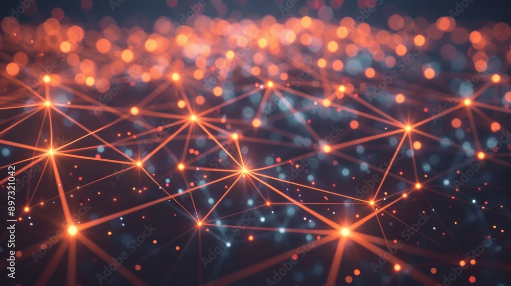 Poster Abstract network of glowing dots and lines, futuristic technology background