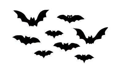 black paper bats flying on white background, Halloween decoration