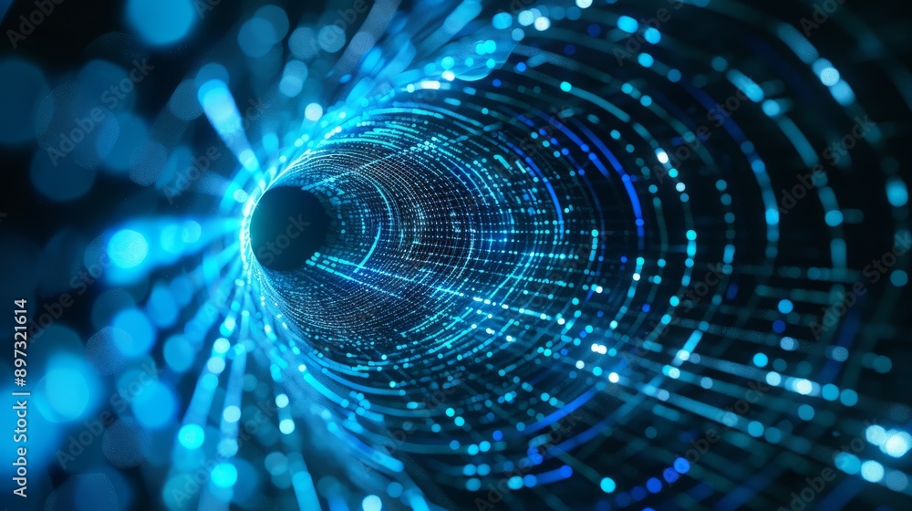Aufkleber abstract digital tunnel of light. journey through an abstract portal formed by glowing blue lights. 