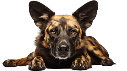 African Wild Dog isolated transparent background.