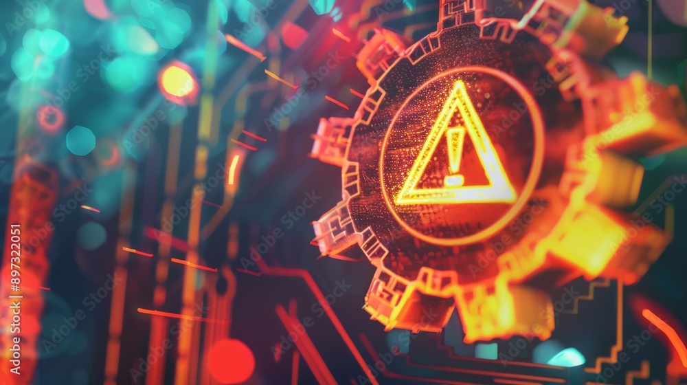 Poster digital warning sign technology alert. abstract image featuring a digital caution sign on a technolo