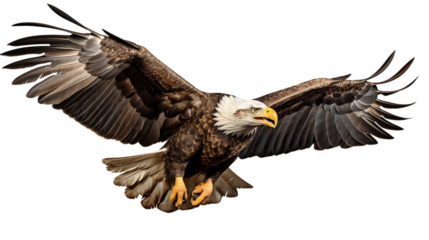 An American bald eagle flying transparent background.