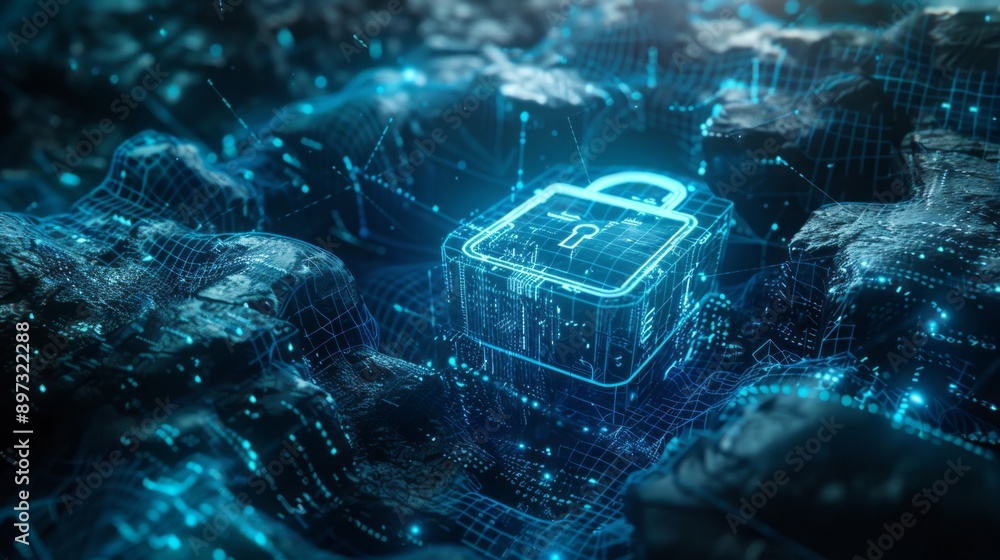Poster cybersecurity fortress. conceptual image showcasing the strength of digital security, with a glowing