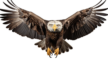 Obraz premium An American bald eagle flying transparent background.