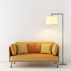 Sofa and Floor Lamp on White Background