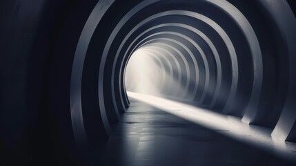 A mysterious tunnel illuminated by soft light, showcasing a unique architectural design and a tranquil atmosphere.