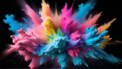 Color powder splash rainbow background paint holi smoke colour abstract. Powder color splash explosion dust ink burst splatter white texture isolated black spray party blue wallpaper cloud pink stain