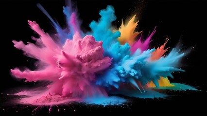 Color powder splash rainbow background paint holi smoke colour abstract. Powder color splash explosion dust ink burst splatter white texture isolated black spray party blue wallpaper cloud pink stain