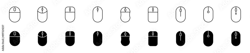 Poster computer mouse icons set.black pc mouse with wheel.vector illustration.
